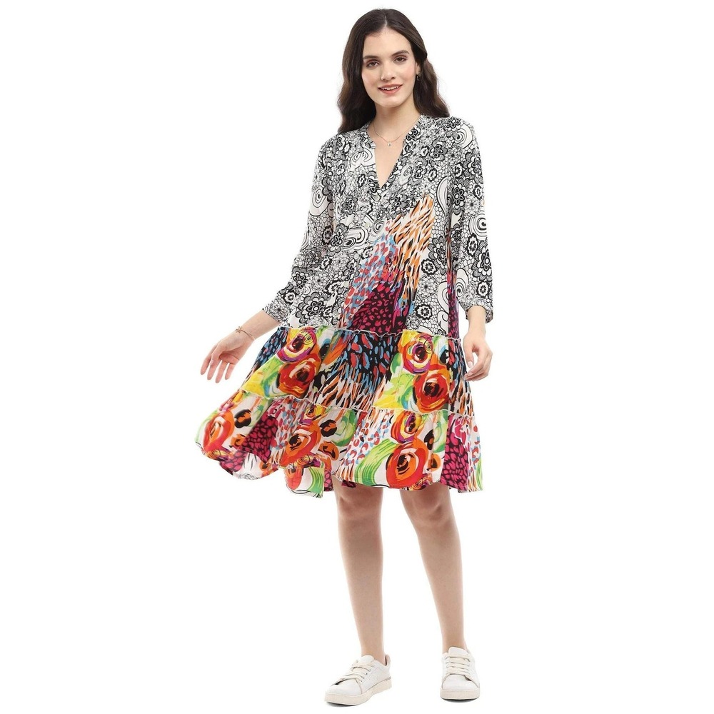 Parsley & Sage Dress Womens XL Colorful Floral Patchwork Swing Boho Button Eliza - Picture 3 of 13